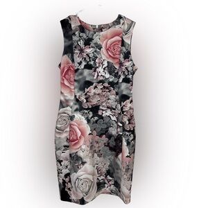 CALVIN KLEIN Women’s Pink Gray Floral Sheath Sleeveless Lined Midi Dress, Sz 12